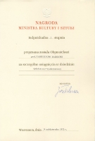 Dyplom Nagrody Ministra Kultury i Sztuki